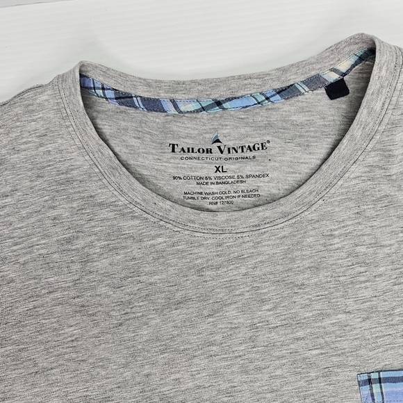 Tailor Vintage Short Sleeve Tee Xl Mens T Shirt Grey Short Sleeve Plaid Pocket - Picture 5 of 8